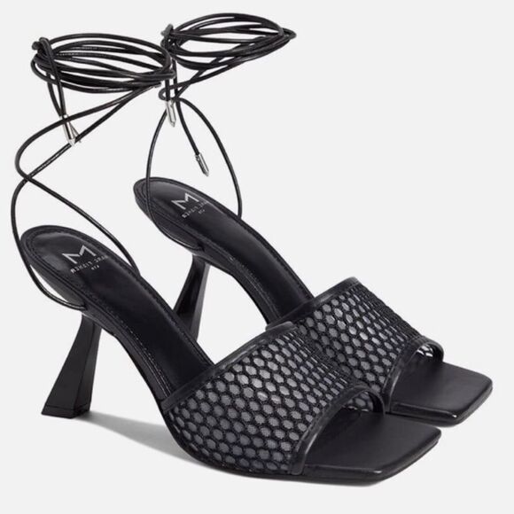 MARC FISHER Dallyn Ankle Tie Strap Sandal Heel‎ Square Toe Black Size 6.5 New - Picture 1 of 15